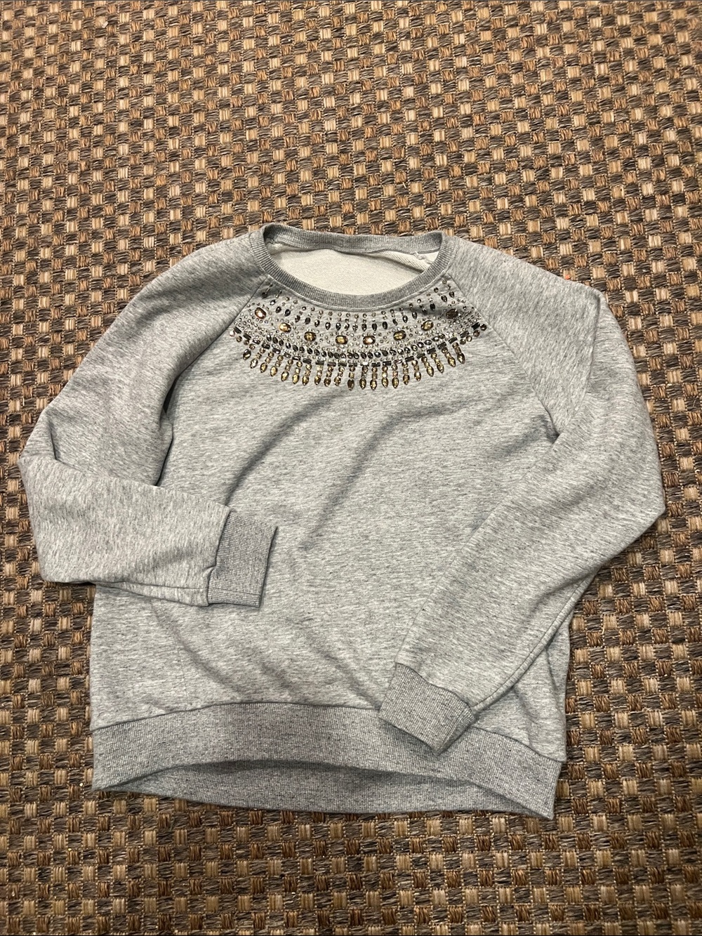 Embellished Crewneck Sweatshirt - Light Gray med new without tags